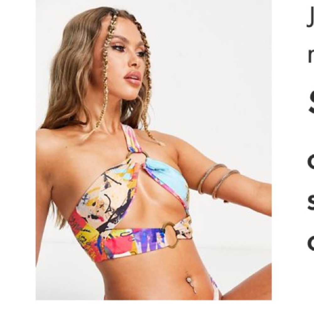 Jaded London cut-out halter bikini top in multi print